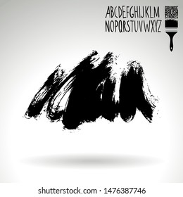 Black brush stroke and handwritten alphabet. Grunge vector abstract hand - painted element. Underline and border design.