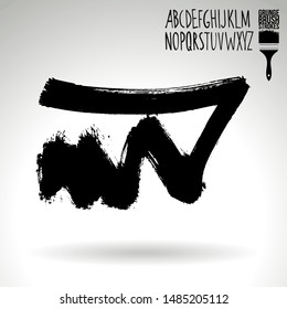 Black brush stroke and handwritten alphabet. Grunge vector abstract hand - painted element. Underline and border design.