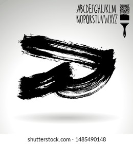 Black brush stroke and handwritten alphabet. Grunge vector abstract hand - painted element. Underline and border design.