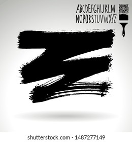 Black brush stroke and handwritten alphabet. Grunge vector abstract hand - painted element. Underline and border design.