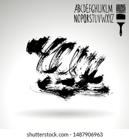 Black brush stroke and handwritten alphabet. Grunge vector abstract hand - painted element. Underline and border design.