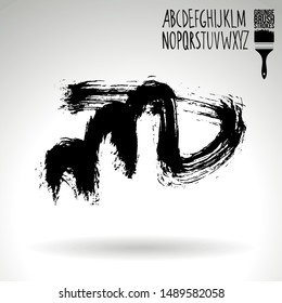 Black brush stroke and handwritten alphabet. Grunge vector abstract hand - painted element. Underline and border design.