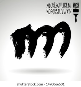 Black brush stroke and handwritten alphabet. Grunge vector abstract hand - painted element. Underline and border design.