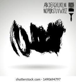Black brush stroke and handwritten alphabet. Grunge vector abstract hand - painted element. Underline and border design.