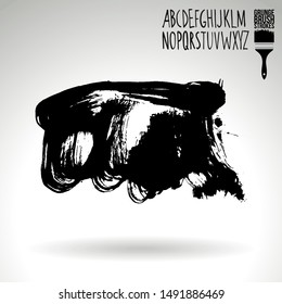 Black brush stroke and handwritten alphabet. Grunge vector abstract hand - painted element. Underline and border design.