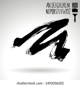 Black brush stroke and handwritten alphabet. Grunge vector abstract hand - painted element. Underline and border design.