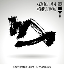 Black brush stroke and handwritten alphabet. Grunge vector abstract hand - painted element. Underline and border design.