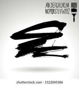 Black brush stroke and handwritten alphabet. Grunge vector abstract hand - painted element. Underline and border design.