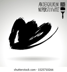 Black brush stroke and handwritten alphabet. Grunge vector abstract hand - painted element. Underline and border design.