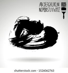 Black brush stroke and handwritten alphabet. Grunge vector abstract hand - painted element. Underline and border design.