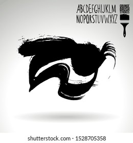 Black brush stroke and handwritten alphabet. Grunge vector abstract hand - painted element. Underline and border design.