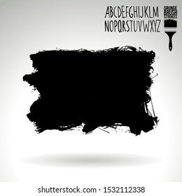 Black brush stroke and handwritten alphabet. Grunge vector abstract hand - painted element. Underline and border design.