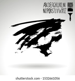 Black brush stroke and handwritten alphabet. Grunge vector abstract hand - painted element. Underline and border design.