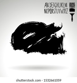 Black brush stroke and handwritten alphabet. Grunge vector abstract hand - painted element. Underline and border design.