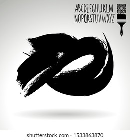 Black brush stroke and handwritten alphabet. Grunge vector abstract hand - painted element. Underline and border design.