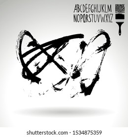 Black brush stroke and handwritten alphabet. Grunge vector abstract hand - painted element. Underline and border design.