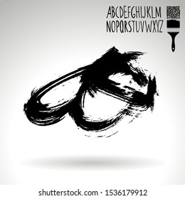 Black brush stroke and handwritten alphabet. Grunge vector abstract hand - painted element. Underline and border design.