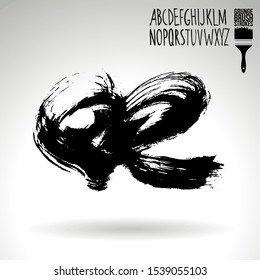 Black brush stroke and handwritten alphabet. Grunge vector abstract hand - painted element. Underline and border design.