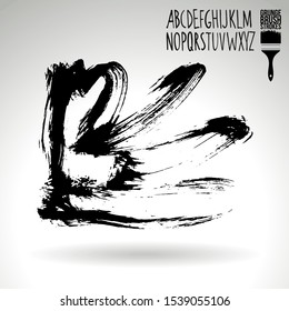 Black brush stroke and handwritten alphabet. Grunge vector abstract hand - painted element. Underline and border design.