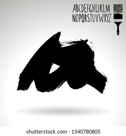 Black brush stroke and handwritten alphabet. Grunge vector abstract hand - painted element. Underline and border design.