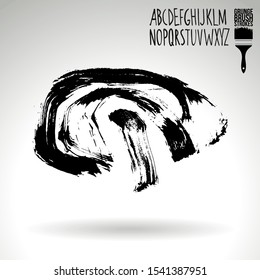Black brush stroke and handwritten alphabet. Grunge vector abstract hand - painted element. Underline and border design.