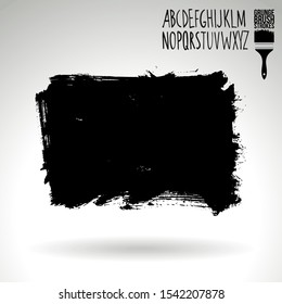 Black brush stroke and handwritten alphabet. Grunge vector abstract hand - painted element. Underline and border design.