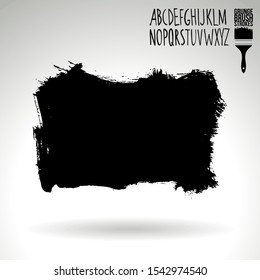 Black brush stroke and handwritten alphabet. Grunge vector abstract hand - painted element. Underline and border design.