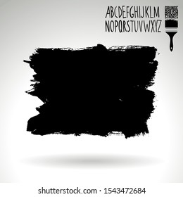 Black brush stroke and handwritten alphabet. Grunge vector abstract hand - painted element. Underline and border design.