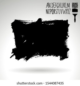 Black brush stroke and handwritten alphabet. Grunge vector abstract hand - painted element. Underline and border design.