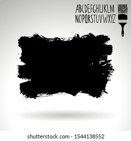 Black brush stroke and handwritten alphabet. Grunge vector abstract hand - painted element. Underline and border design.