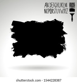Black brush stroke and handwritten alphabet. Grunge vector abstract hand - painted element. Underline and border design.