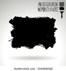 Black brush stroke and handwritten alphabet. Grunge vector abstract hand - painted element. Underline and border design.
