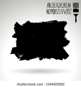 Black brush stroke and handwritten alphabet. Grunge vector abstract hand - painted element. Underline and border design.
