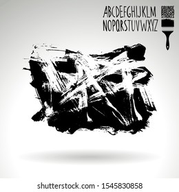 Black brush stroke and handwritten alphabet. Grunge vector abstract hand - painted element. Underline and border design.