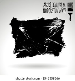 Black brush stroke and handwritten alphabet. Grunge vector abstract hand - painted element. Underline and border design.