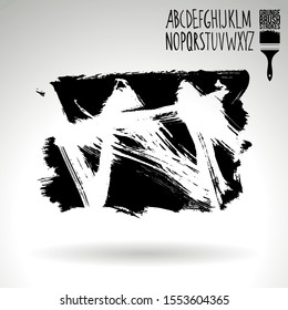 Black brush stroke and handwritten alphabet. Grunge vector abstract hand - painted element. Underline and border design.