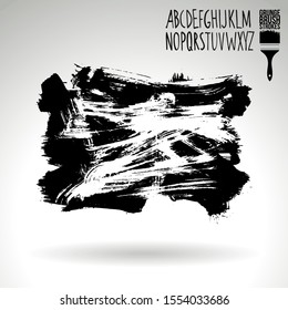 Black brush stroke and handwritten alphabet. Grunge vector abstract hand - painted element. Underline and border design.
