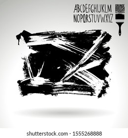 Black brush stroke and handwritten alphabet. Grunge vector abstract hand - painted element. Underline and border design.