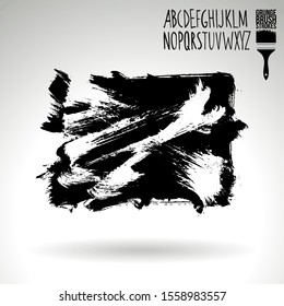 Black brush stroke and handwritten alphabet. Grunge vector abstract hand - painted element. Underline and border design.