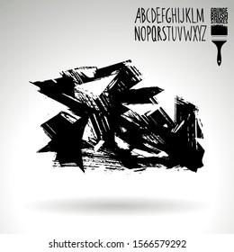 Black brush stroke and handwritten alphabet. Grunge vector abstract hand - painted element. Underline and border design.