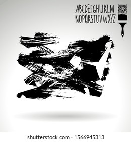 Black brush stroke and handwritten alphabet. Grunge vector abstract hand - painted element. Underline and border design.
