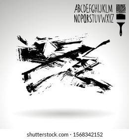 Black brush stroke and handwritten alphabet. Grunge vector abstract hand - painted element. Underline and border design.