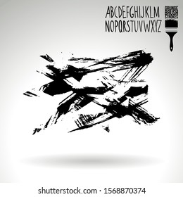 Black brush stroke and handwritten alphabet. Grunge vector abstract hand - painted element. Underline and border design.