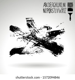 Black brush stroke and handwritten alphabet. Grunge vector abstract hand - painted element. Underline and border design.