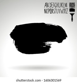 Black brush stroke and handwritten alphabet. Grunge vector abstract hand - painted element. Underline and border design.