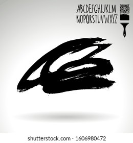 Black brush stroke and handwritten alphabet. Grunge vector abstract hand - painted element. Underline and border design.
