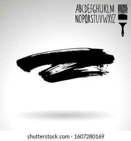 Black brush stroke and handwritten alphabet. Grunge vector abstract hand - painted element. Underline and border design.