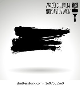 Black brush stroke and handwritten alphabet. Grunge vector abstract hand - painted element. Underline and border design.