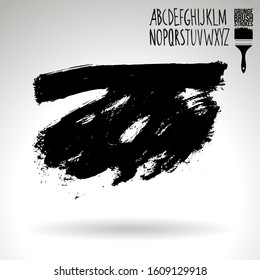 Black brush stroke and handwritten alphabet. Grunge vector abstract hand - painted element. Underline and border design.