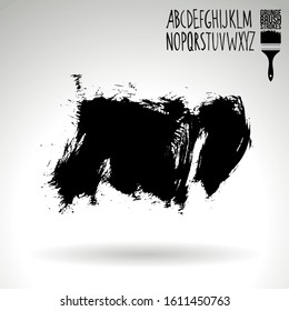 Black brush stroke and handwritten alphabet. Grunge vector abstract hand - painted element. Underline and border design.